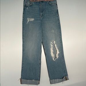 Zara High Rise Distressed Blue Jeans